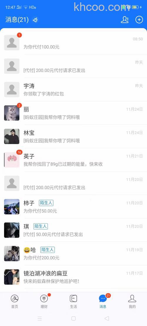 支付宝给代付人留言对方在哪里可以查看到
